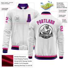 Load image into Gallery viewer, Custom White Pink Purple-Black Bomber Varsity Letterman Zipper Jacket
