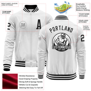 Custom White Black Bomber Varsity Letterman Zipper Jacket