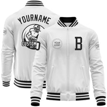 Laden Sie das Bild in den Galerie-Viewer, Custom White Black Bomber Varsity Letterman Zipper Jacket
