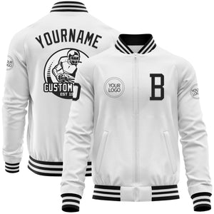 Custom White Black Bomber Varsity Letterman Zipper Jacket