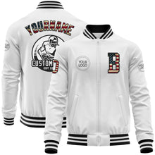 Charger l&#39;image dans la galerie, Custom White Vintage USA Flag-Black Bomber Varsity Letterman Zipper Jacket
