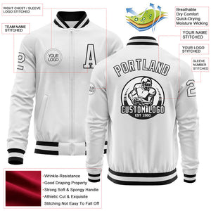 Custom White Black Bomber Varsity Letterman Zipper Jacket