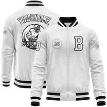 Laden Sie das Bild in den Galerie-Viewer, Custom White Black Bomber Varsity Letterman Zipper Jacket
