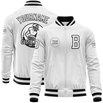 Custom White Black Bomber Varsity Letterman Zipper Jacket