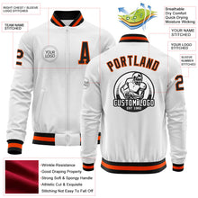 Laden Sie das Bild in den Galerie-Viewer, Custom White Black-Orange Bomber Varsity Letterman Zipper Jacket
