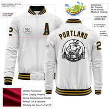 Laden Sie das Bild in den Galerie-Viewer, Custom White Black-Old Gold Bomber Varsity Letterman Zipper Jacket
