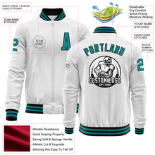 Load image into Gallery viewer, Custom White Teal-Black Bomber Varsity Letterman Zipper Jacket
