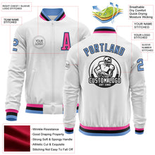 Load image into Gallery viewer, Custom White Light Blue Black-Pink Bomber Varsity Letterman Zipper Jacket
