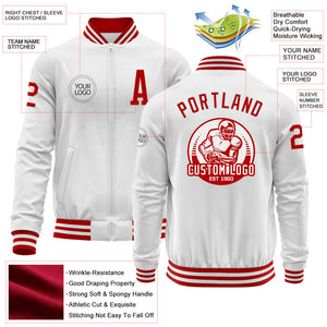 Custom White Red Bomber Varsity Letterman Zipper Jacket