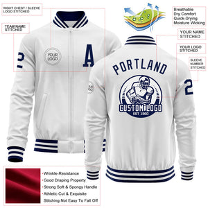 Custom White Navy Bomber Varsity Letterman Zipper Jacket