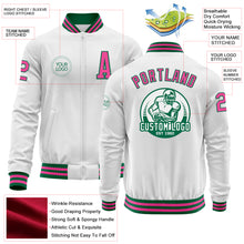 Load image into Gallery viewer, Custom White Pink-Kelly Green Bomber Varsity Letterman Zipper Jacket
