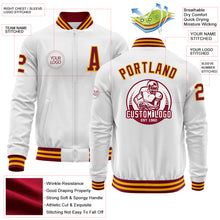 Laden Sie das Bild in den Galerie-Viewer, Custom White Crimson-Gold Bomber Varsity Letterman Zipper Jacket
