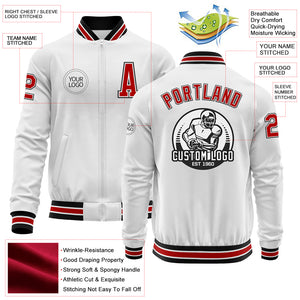 Custom White Red-Black Bomber Varsity Letterman Zipper Jacket