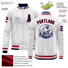 Load image into Gallery viewer, Custom White Navy-Red Bomber Varsity Letterman Zipper Jacket
