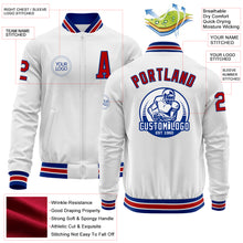 Load image into Gallery viewer, Custom White Red-Royal Bomber Varsity Letterman Zipper Jacket
