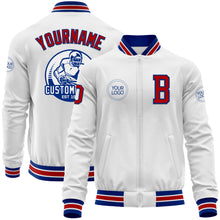 Load image into Gallery viewer, Custom White Red-Royal Bomber Varsity Letterman Zipper Jacket
