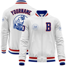 Charger l&#39;image dans la galerie, Custom White Royal-Red Bomber Varsity Letterman Zipper Jacket
