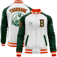 Load image into Gallery viewer, Custom White Orange-Green Bomber Varsity Letterman Two Tone Zipper Jacket
