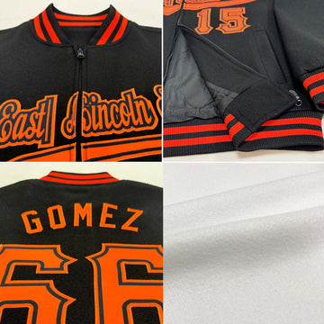 Custom White Black-Texas Orange Bomber Varsity Letterman Two Tone Zipper Jacket