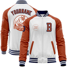 Load image into Gallery viewer, Custom White Navy-Texas Orange Bomber Varsity Letterman Two Tone Zipper Jacket
