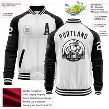 Laden Sie das Bild in den Galerie-Viewer, Custom White Black Bomber Varsity Letterman Two Tone Zipper Jacket
