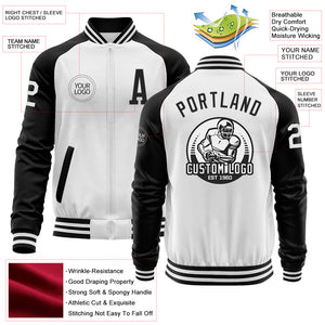 Custom White Black Bomber Varsity Letterman Two Tone Zipper Jacket