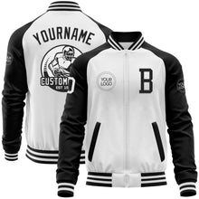 Laden Sie das Bild in den Galerie-Viewer, Custom White Black Bomber Varsity Letterman Two Tone Zipper Jacket
