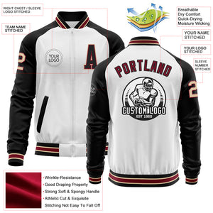 Custom White Cream Crimson City Cream-Black Bomber Varsity Letterman Two Tone Zipper Jacket