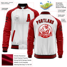 Laden Sie das Bild in den Galerie-Viewer, Custom White Black-Red Bomber Varsity Letterman Two Tone Zipper Jacket
