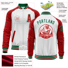 Charger l&#39;image dans la galerie, Custom White Kelly Green-Red Bomber Varsity Letterman Two Tone Zipper Jacket
