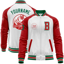 Charger l&#39;image dans la galerie, Custom White Kelly Green-Red Bomber Varsity Letterman Two Tone Zipper Jacket
