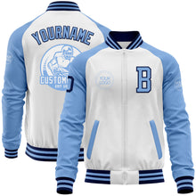 Charger l&#39;image dans la galerie, Custom White Navy-Light Blue Bomber Varsity Letterman Two Tone Zipper Jacket
