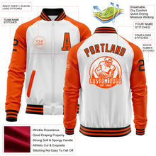 Laden Sie das Bild in den Galerie-Viewer, Custom White Black-Orange Bomber Varsity Letterman Two Tone Zipper Jacket
