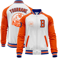 Charger l&#39;image dans la galerie, Custom White Royal-Orange Bomber Varsity Letterman Two Tone Zipper Jacket
