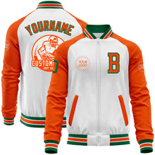 Charger l&#39;image dans la galerie, Custom White Kelly Green-Orange Bomber Varsity Letterman Two Tone Zipper Jacket
