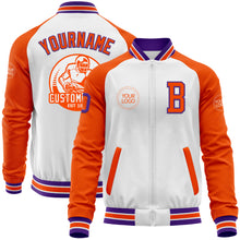 Charger l&#39;image dans la galerie, Custom White Purple-Orange Bomber Varsity Letterman Two Tone Zipper Jacket
