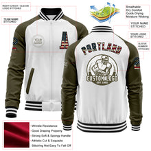 Charger l&#39;image dans la galerie, Custom White Vintage USA Flag Black-Olive Bomber Varsity Letterman Two Tone Zipper Jacket
