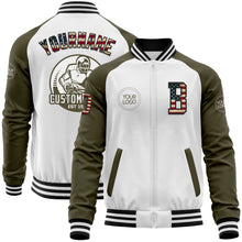 Charger l&#39;image dans la galerie, Custom White Vintage USA Flag Black-Olive Bomber Varsity Letterman Two Tone Zipper Jacket
