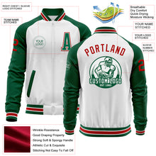 Charger l&#39;image dans la galerie, Custom White Red-Kelly Green Bomber Varsity Letterman Two Tone Zipper Jacket
