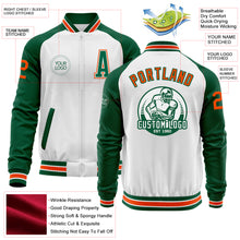 Charger l&#39;image dans la galerie, Custom White Orange-Kelly Green Bomber Varsity Letterman Two Tone Zipper Jacket
