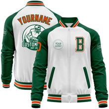 Charger l&#39;image dans la galerie, Custom White Orange-Kelly Green Bomber Varsity Letterman Two Tone Zipper Jacket
