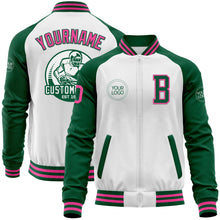 Charger l&#39;image dans la galerie, Custom White Pink-Kelly Green Bomber Varsity Letterman Two Tone Zipper Jacket
