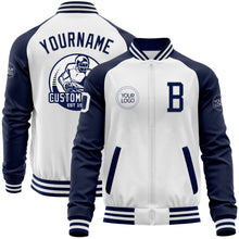 Charger l&#39;image dans la galerie, Custom White Navy Bomber Varsity Letterman Two Tone Zipper Jacket
