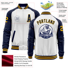 Charger l&#39;image dans la galerie, Custom White Gold-Navy Bomber Varsity Letterman Two Tone Zipper Jacket
