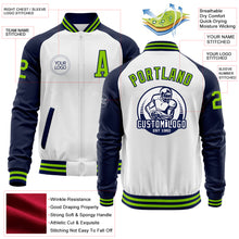 Charger l&#39;image dans la galerie, Custom White Neon Green-Navy Bomber Varsity Letterman Two Tone Zipper Jacket
