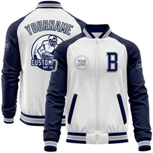 Charger l&#39;image dans la galerie, Custom White Gray-Navy Bomber Varsity Letterman Two Tone Zipper Jacket
