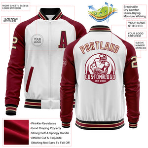 Custom White City Cream Black-Crimson Bomber Varsity Letterman Two Tone Zipper Jacket