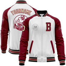 Загрузить изображение в средство просмотра галереи, Custom White City Cream Black-Crimson Bomber Varsity Letterman Two Tone Zipper Jacket
