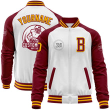 Charger l&#39;image dans la galerie, Custom White Gold-Crimson Bomber Varsity Letterman Two Tone Zipper Jacket
