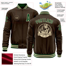 Загрузить изображение в средство просмотра галереи, Custom Brown Green-Cream Bomber Varsity Letterman Zipper Jacket
